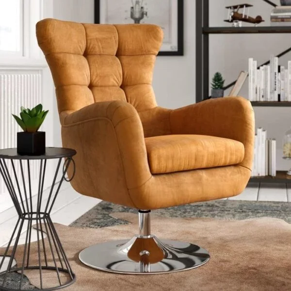 Hasthshilpa Elegance Teakwood Tufted Wingback Chair with Metal Base Dining Chair | Wooden Dining Chair | Dining Furniture | Hasthshilpa