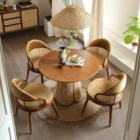 Hasthshilpa Harmonious Design Rattan Dining Table Set | Sheesham Wood Dining Table | 4 Seater Dining | Round Dining Table | Wooden Dining Table Set | Wooden Dining Table | Dining Chair | Wooden Dining Chair | Dining Room Furniture | Hasthshilpa