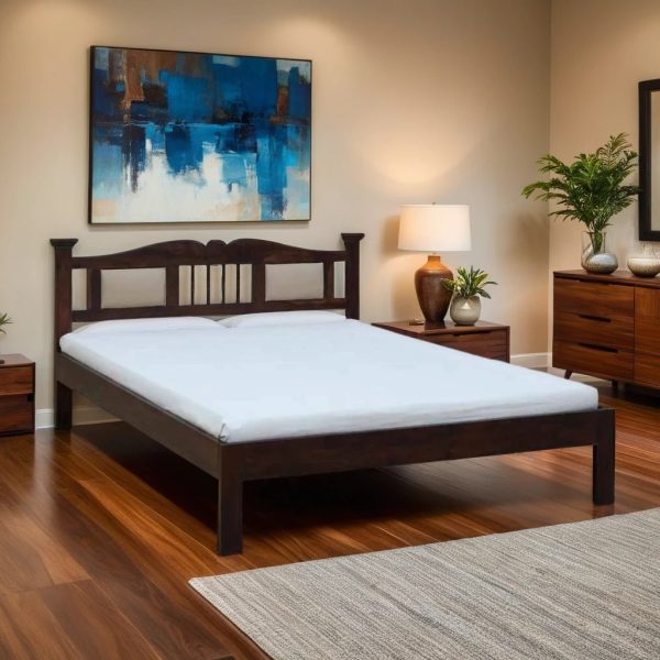 Buy Hasthshilpa Padded Headrest Teak Wood Bed | Wooden Bedroom Furniture | King Size Beds | Wooden Furniture | Hasthshilpa