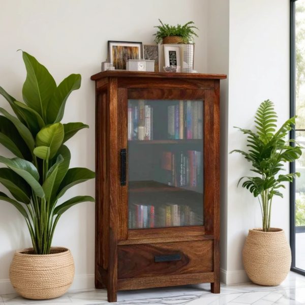 Buy Hasthshilpa Sheesham Wood Crockery Unit in Rustic Teak Finish | Display Unit | Kitchen Cabinet | Hasthshilpa