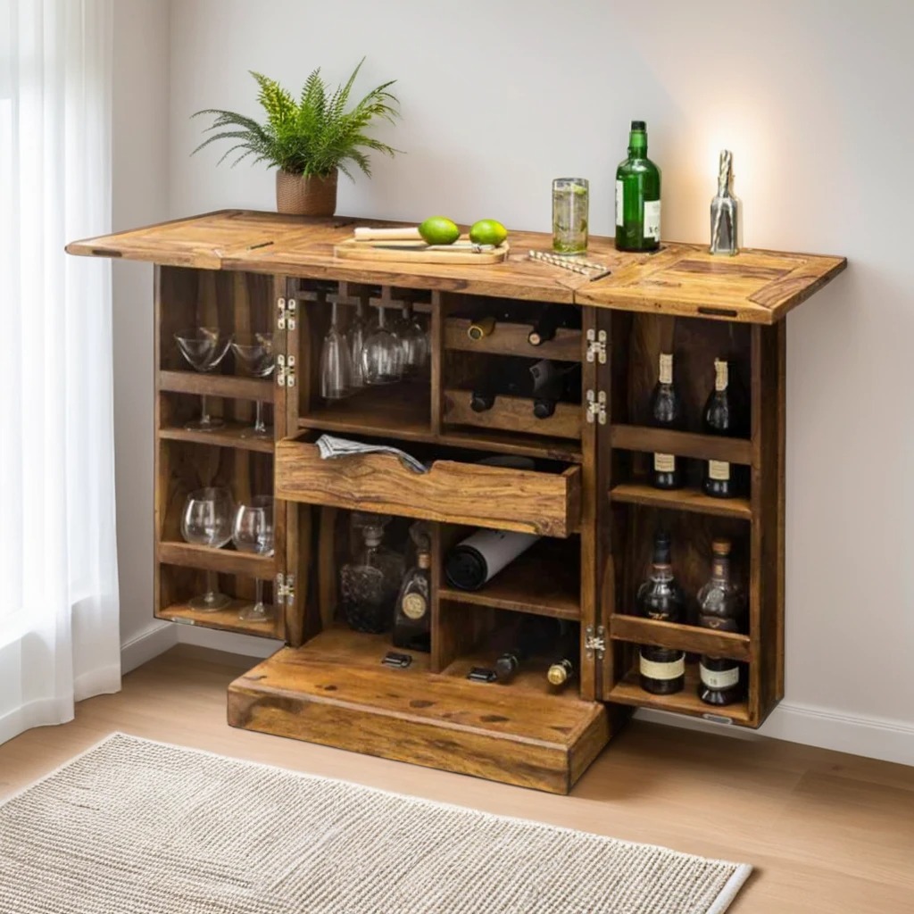 Buy Hasthshilpa Urban Luxe Sheesham Wood Bar Cabinet | Wooden Bar Cabinet | Bar Cabinet | Bar Furniture | Hastshilpa