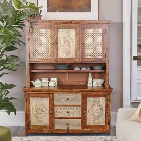 Buy Hasthshilpa Dual Tone Sheesham Wood Crockery Cabinet | Crockery Cabinet | Kitchen Cabinet | Hasthshilpa