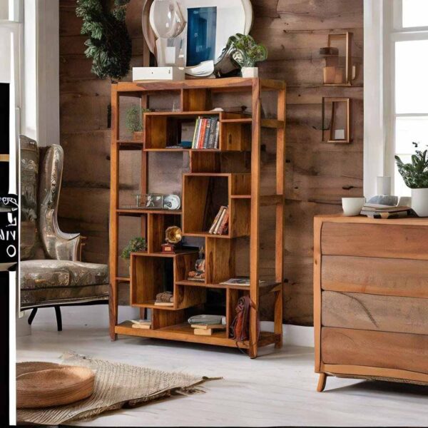 Buy Hasthshilpa Elegance Bookcase in Brown Sheesham Wood | Office Cabinet | Display Unit | Hasthshilpa