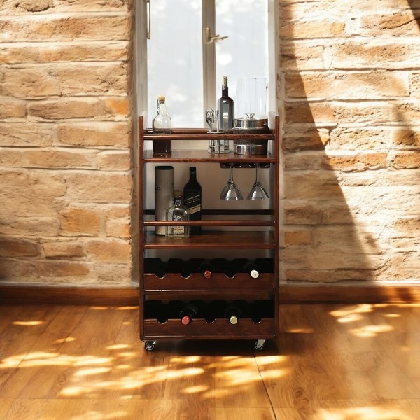 Buy Hasthshilpa Walnut Charm Solid Wood Bar Trolley | Wooden Bar Trolley | Bar Furniture | Hasthshilpa