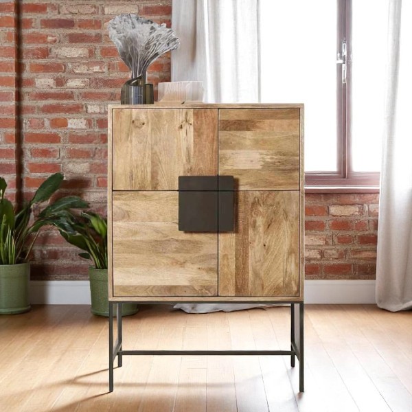 Buy Hasthshilpa Industrial Charm Mango Wood Bar Cabinet with Iron Base | Bar Cabinet | Wooden Bar Cabinet | Bar Furniture | Hasthshilpa
