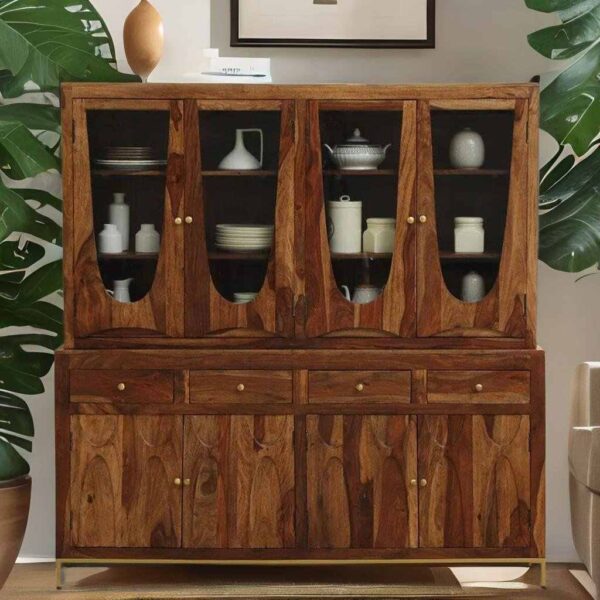 Buy Hasthshilpa Rustic Teak Finish Sheesham Wood Crockery Cabinet | Crockery Unit | Kitchen Cabinet | Hasthshilpa