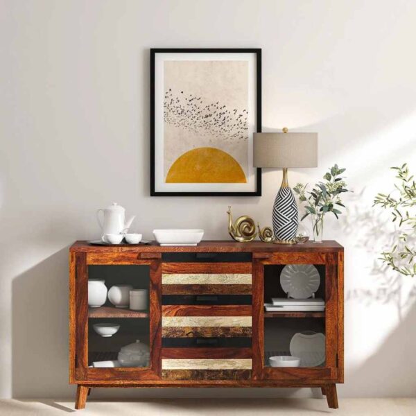 Buy Hasthshilpa Dual Tone Finish Classic Crockery Unit in Sheesham Wood | Display Unit | Kitchen Cabinet | Hasthshilpa