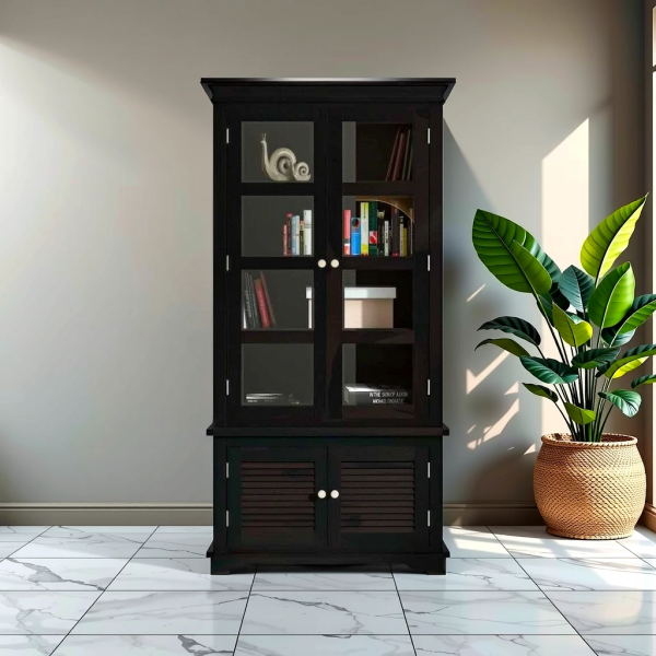 Buy Hasthshilpa Classic Crockery Unit in Warm Chestnut Sheesham Wood | Display Unit | Kitchen Cabinet | Hasthshilpa