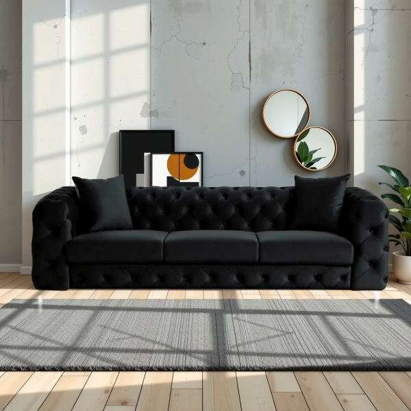 Hasthshilpa Belmont Chesterfield Black Sofa | Sofa | Luxury Sofa | 3 Seater Sofa | Sofa Set | Living Room Furniture | hasthshilpa