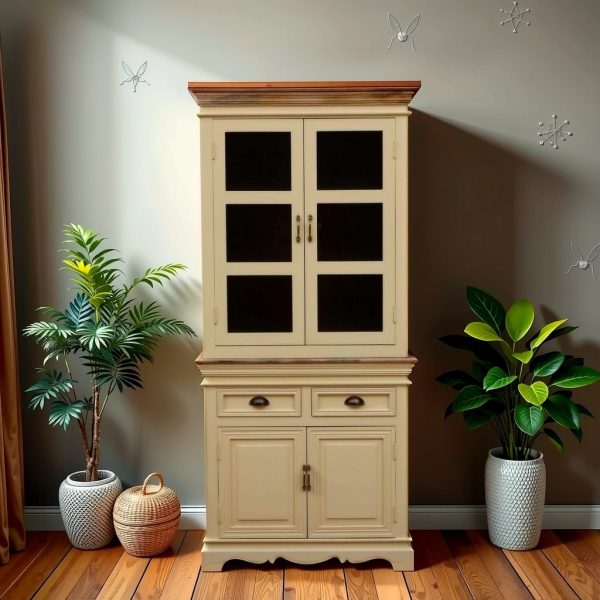 Buy Hasthshilpa Modern Crockery Unit in Tulip Finish Solid Wood | Display Unit | Kitchen Cabinet | Hasthshilpa