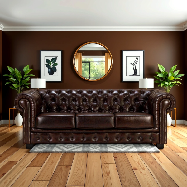 Buy Hasthshilpa Grand Haven Brown Leather Sofa | Sofa | Upholstered Sofa | Fabricated Sofa | Sofa Set | Living Room Furniture | Hasthshilpa
