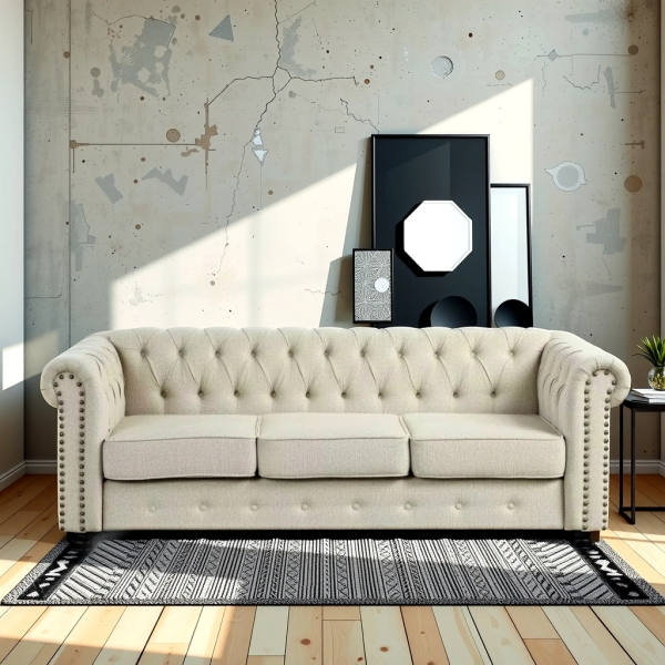 Buy Hasthshilpa Regency Chesterfield Beige Sofa | Sofa | Upholstered Sofa | Fabricated Sofa | Sofa Set | Living Room Furniture | Hasthshilpa