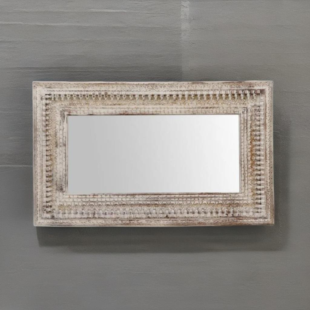 Buy Hasthshilpa Whitewashed Mango Solid Wood Mirror Frame | Carved Mirror Frame | Wooden Mirror Frame | Hasthshilpa