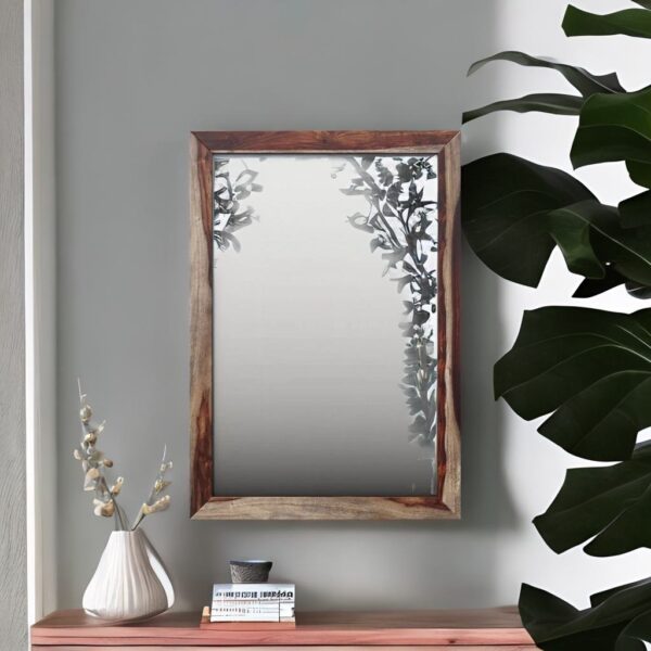 Buy Hasthshilpa Mango Wood Mirror Frame With Modern Hand-Carved Natural Finish | Wooden Mirror Frame | Carved Mirror Frame | Hasthshilpa