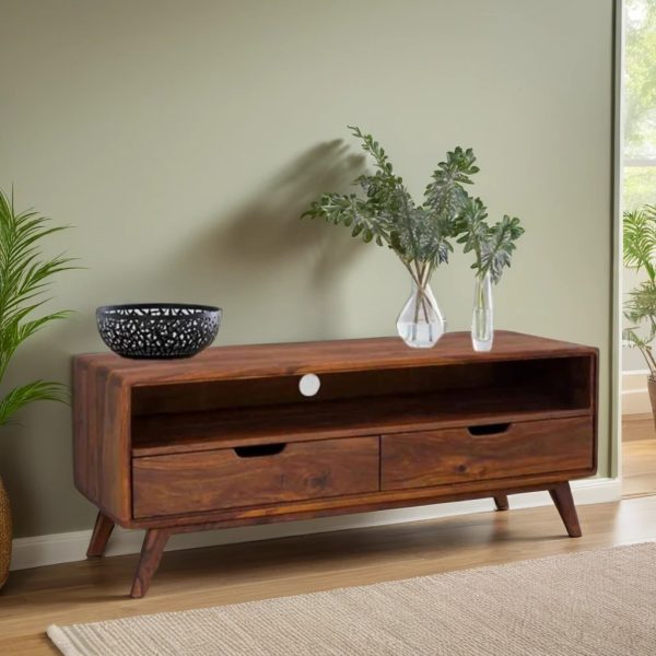 Buy Hasthshilpa Solid Wood Media Unit with Dual Drawers and Open Shelf | Tv Unit | Wooden Tv Unit | Hasthshilpa