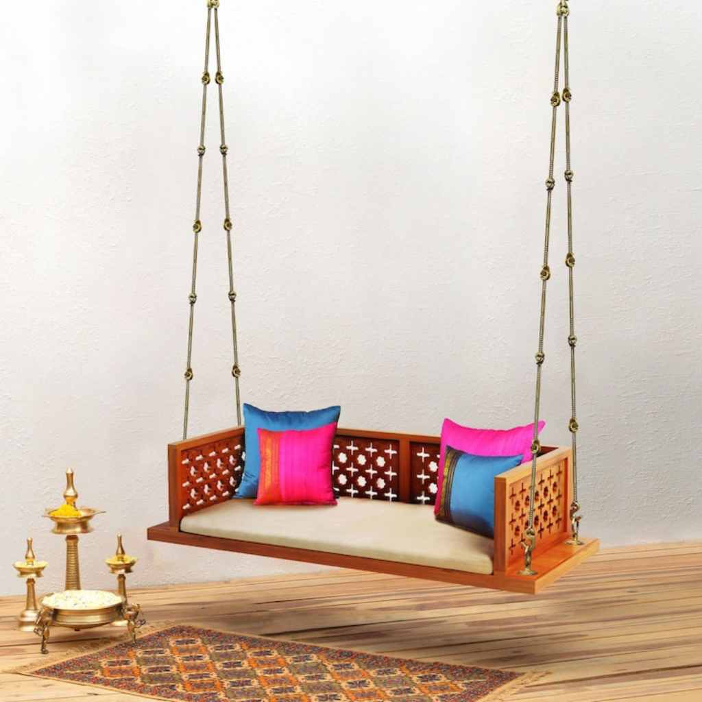 Buy Hasthshilpa Handcrafted Cherry Brown Indian Swing | Wooden Swing | Outdoor Swing | Hasthshilpa