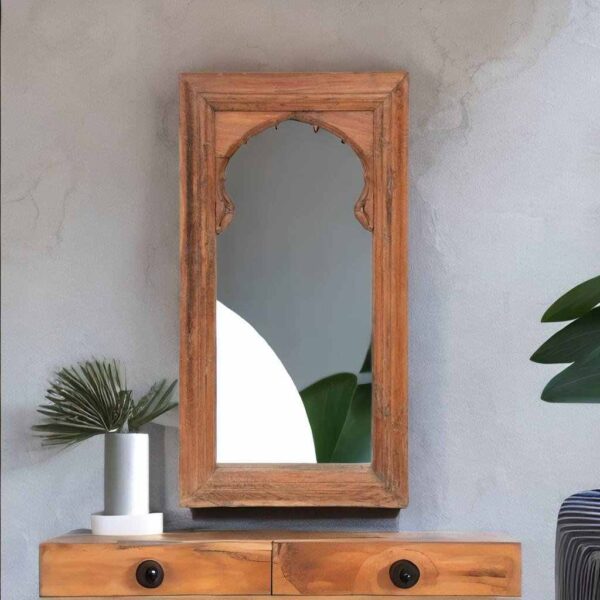 Buy Hasthshilpa Modern Hand-Carved Mango Solid Wood Brown Finish Mirror Frame | Wooden Mirror Frame | Carved Mirror Frame | Hasthshilpa