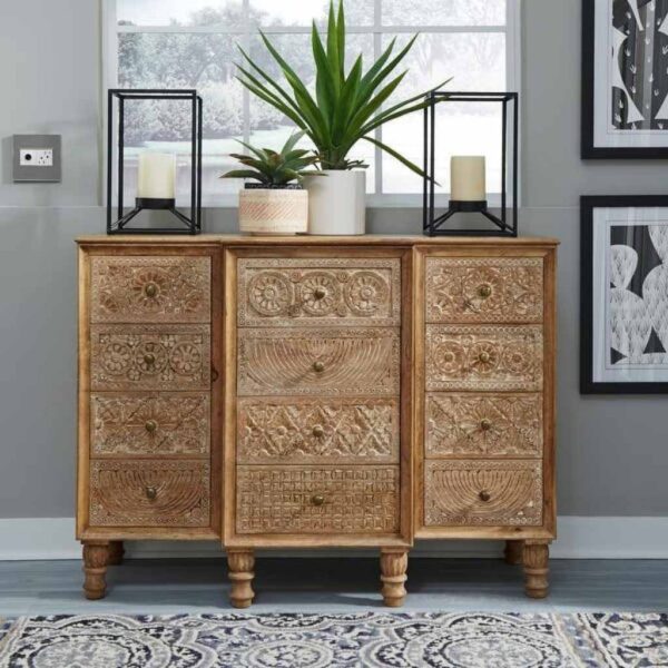 Buy Hasthshilpa Montrose Accent Cabinet with 12 Drawers in a Weathered Honey Finish | Sideboard | Cabinet | Chest Of Drawers | Hasthshilpa