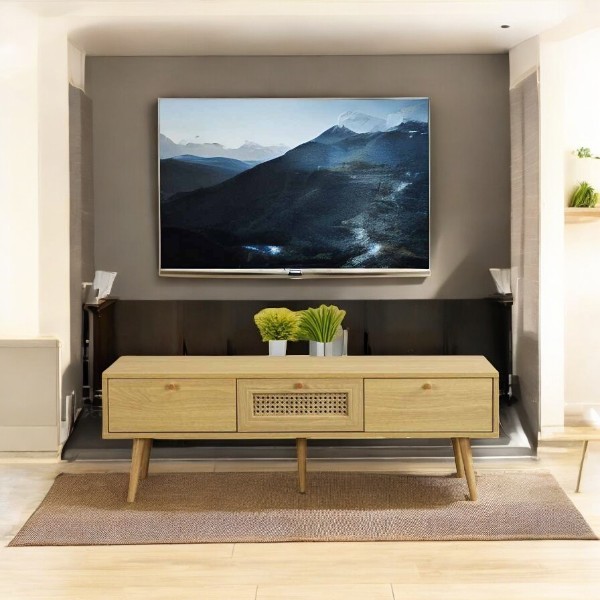 Buy Hasthshilpa Rattan Weave TV Cabinet in Natural Finish | TV Unit | Rattan Furniture | Wooden TV Unit | Living Room Furniture | Hasthshilpa