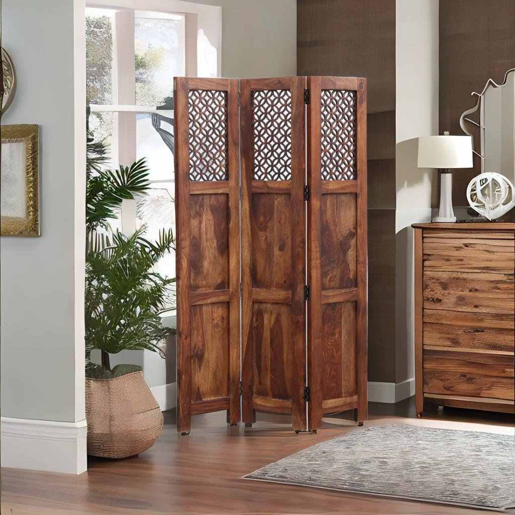 Buy Hasthshilpa Rajasthani Natural Sheesham Wood Carved Partition Screen | Room Divider | Hasthshilpa