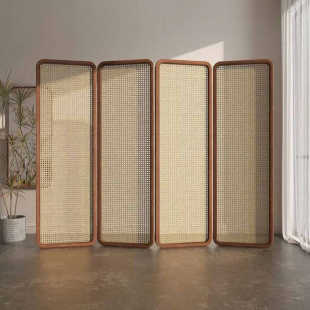 Buy Hasthshilpa Refined Rattan-Woven Tri-Panel Wood Room Separator | Room Divider | Hasthshilpa