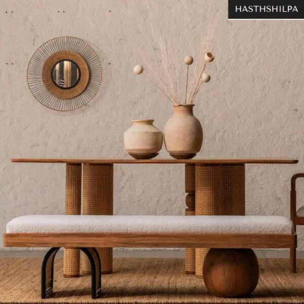 Buy Hasthshilpa Natural Elegance Six-Seater Dining Table with Cane Accents | Dining Table | Wooden Dining Table | Dining Room Furniture | Hasthshilpa