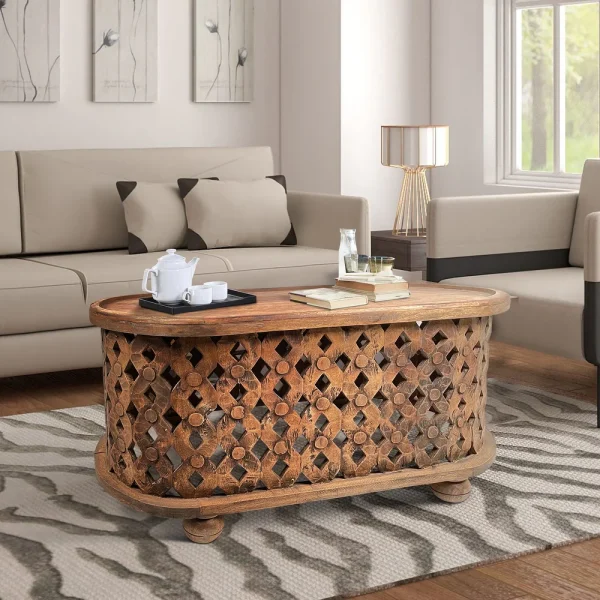 Hasthshilpa Handcrafted 36" Oval Coffee Table | Coffee Table | Living Room Furniture | Hasthshilpa | Cane Furniture | Hasthshilpa