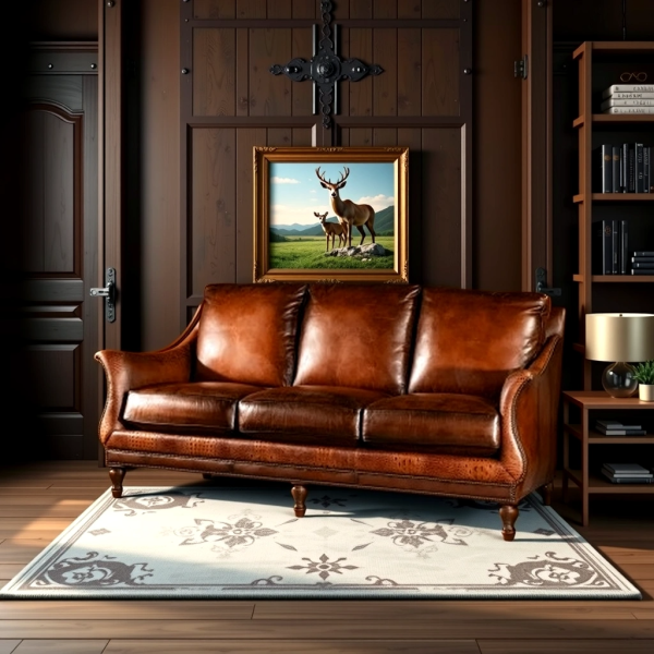 Buy Hasthshilpa Georgia Vintage Brown Leather Sofa | Sofa | Upholstered Sofa | Fabricated Sofa | Sofa Set | Living Room Furniture | Hasthshilpa