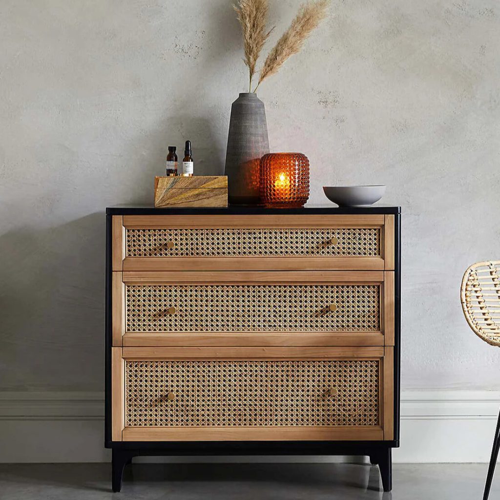 Hasthshilpa Modern 3-Drawer Rattan Chest of Drawers| Chest of Drawers | Hasthshilpa