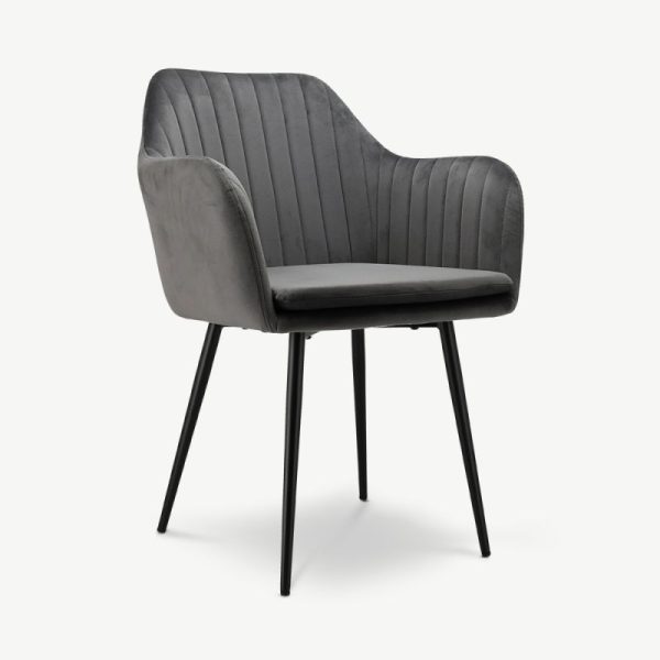 Hasthshilpa Luxury Grey Velvet Dining Chair with Armrests
