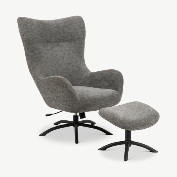 Buy Hasthshilpa Grey Serenity Upholstered Lounge Chair with Ottoman | Lounge Chair | Accent chair | Living Room Furniture | hasthshilpa