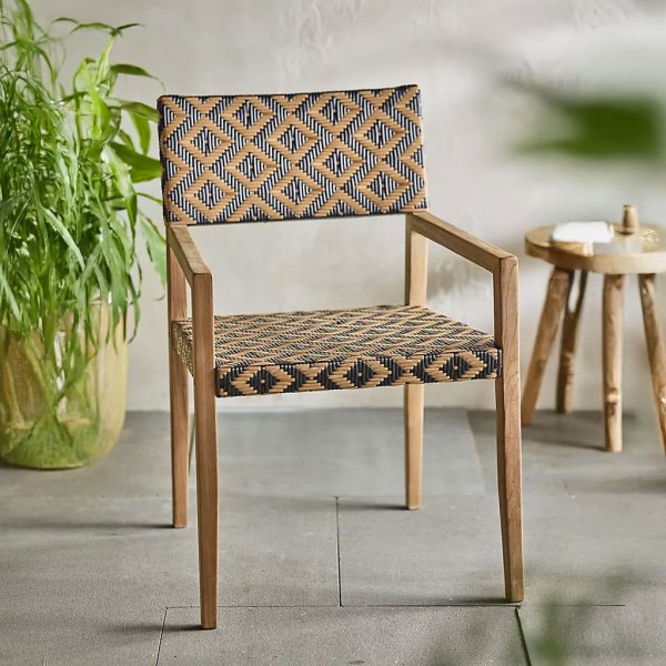 Hasthshilpa Havana Wicker + Teak Dining Chair, Black + Natural Diamond